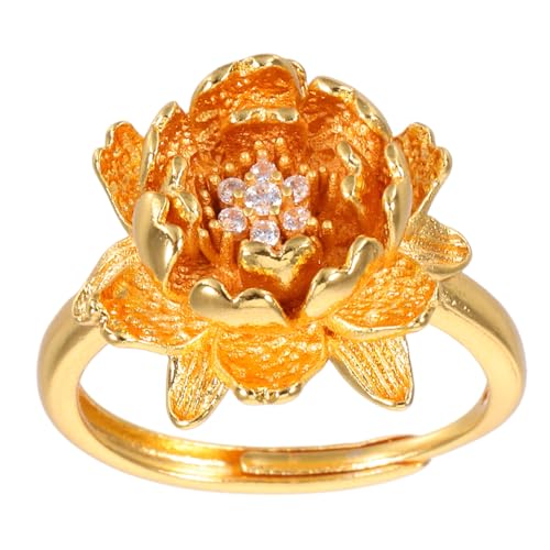 SHOWERORO Verstellbarer Vintage Lotusblumenring Retro Schmuckstück mit Feinen Details Charmanter Offener Ring im Chinesischen Stil für und Sammlungen von SHOWERORO
