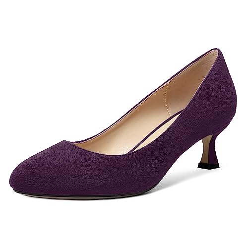 SHOWFOREST Damen Office Low Heel Cute Kitten 2 Inch Wildleder Festkörper Schnellverschluss Runde Zehenkappe Pumpe Aubergine Größe 38 von SHOWFOREST