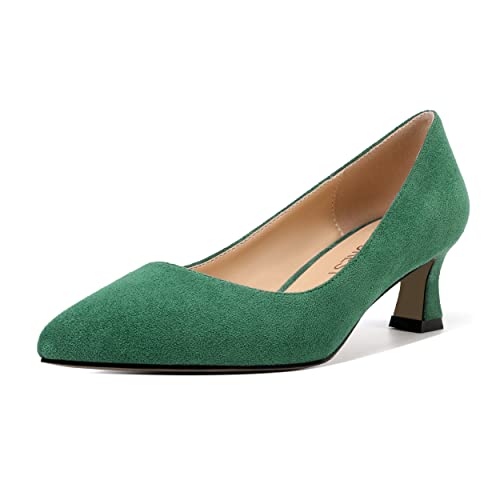 SHOWFOREST Damen-Pumps mit spitzem Zehenbereich, einfarbig, zum Reinschlüpfen, Spule, niedriger Absatz, 5,1 cm, Dunkelgrünes Wildleder, 38 EU von SHOWFOREST