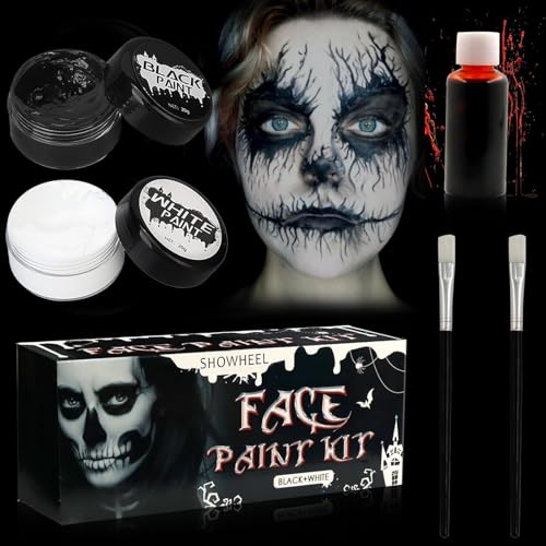 Halloween Make Up, Körperfarben Schwarz und Weiß, Halloween Halloween Clown Schminke Set- Bodypainting Farben Für Theaterschminke, Karnevalsschminke, Halloween Party Make up von SHOWHEEL