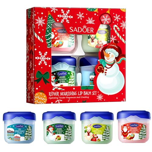 Lippenbalsam Set 4 Stück, Feuchtigkeitsspendend Lippenbalsam, Verblassende Lippenlinien, Lippenmaske Set für Lippenpeeling, Hydrating Lip Balm Set, Urlaubsgeschenke für Weihnachten von SHOWHEEL