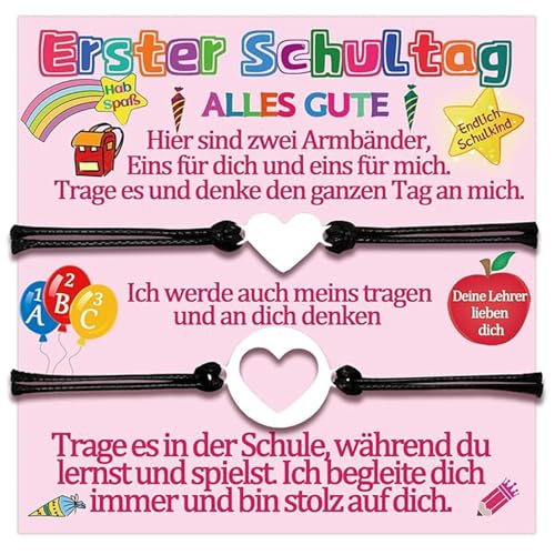 2 Pcs Schulkind Einschulung Armband,Schulkind Armband Mädchen Junge,Erster Schultag Einschulungsgeschenk,Geschenke zur Einschulung,Armbänder Einstellbare,Herz Fußball Schuztengel von SHOWHEEL