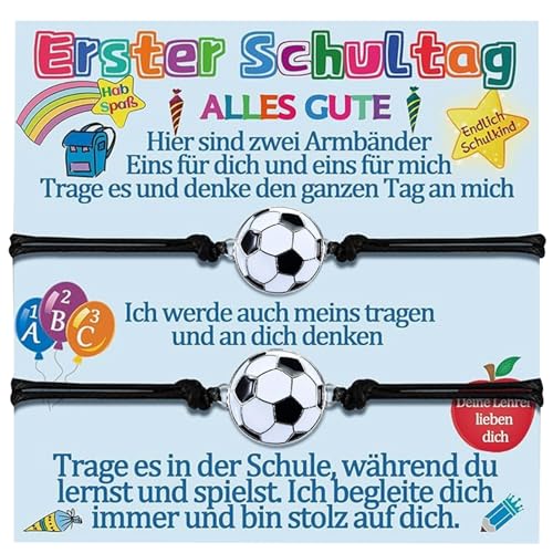 2 Pcs Schulkind Einschulung Armband,Schulkind Armband Mädchen Junge,Erster Schultag Einschulungsgeschenk,Geschenke zur Einschulung,Armbänder Einstellbare,Herz Fußball Schuztengel von SHOWHEEL