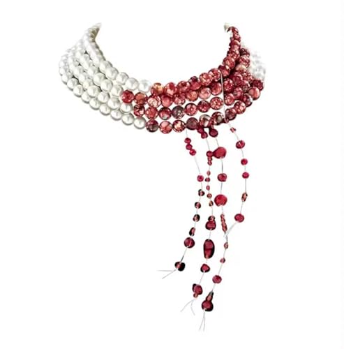 Tropfende Blut Imitationsperlen Halskette,Halloween damen halskette,Blutige Perlenkette,Halloween rot Halsketten,Halloween schmuck rot,Perlen kette mit blut,Halloween Accessoires für Halloween Party von SHOWHEEL