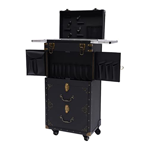 Rollcontainer Friseurwagen Metall Kosmetik Badregal Friseurkoffer Alu Kosmetikkoffer Trolley Beautycase Koffer Trolley 4 Schubladen schwarz Werkzeugtrolley Friseurkoffer von SHOWLIVEU