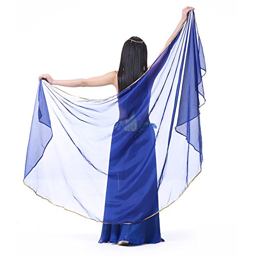 SHOWYOU Leichter halbrunder Chiffon-Handschal, Bauchtanz-Kostüm, Outfit, Hüftschal, Paillettenbesatz, Schal, Schleier, Blau, 98.43 x 47.24 inch von SHOWYOU