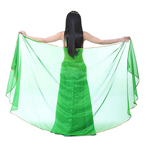 SHOWYOU Leichter Halbkreis Chiffon Hand Schal Bauchtanz Kostüm Outfit Hüfte Schal Pailletten Trim Schals Schleier, Dunkelgrün, 98.43 x 47.24 inch von SHOWYOU