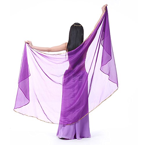 SHOWYOU Leichter Halbkreis Chiffon Hand Schal Bauchtanz Kostüm Outfit Hüfte Schal Pailletten Trim Schals Schleier, Dunkles Violett, 98.43 x 47.24 inch von SHOWYOU