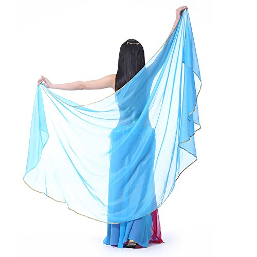 SHOWYOU Leichter Halbkreis Chiffon Hand Schal Bauchtanz Kostüm Outfit Hüfte Schal Pailletten Trim Schals Schleier, Marineblau, 98.43 x 47.24 inch von SHOWYOU