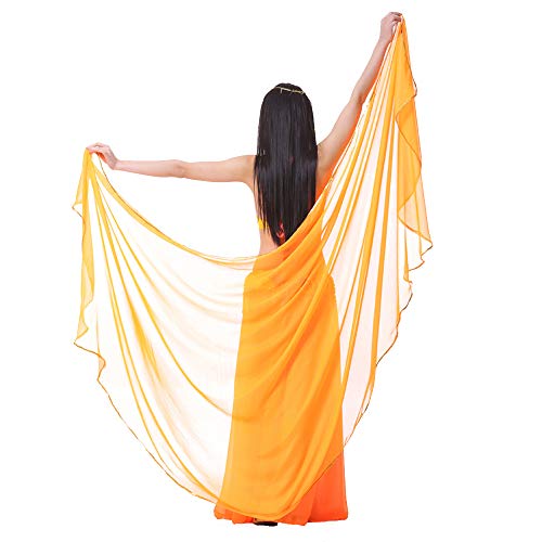 SHOWYOU Leichter Halbkreis Chiffon Hand Schal Bauchtanz Kostüm Outfit Hüfte Schal Pailletten Trim Schals Schleier, Neon-Orange, 98.43 x 47.24 inch von SHOWYOU