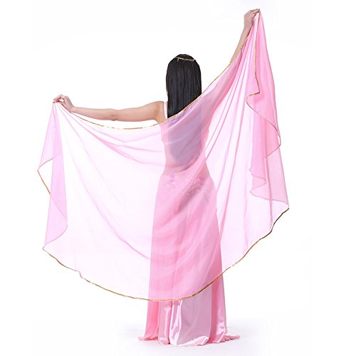 SHOWYOU Leichter Halbkreis Chiffon Hand Schal Bauchtanz Kostüm Outfit Hüfte Schal Pailletten Trim Schals Schleier, Pink, 98.43 x 47.24 inch von SHOWYOU