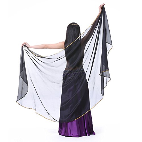 SHOWYOU Leichter Halbkreis Chiffon Hand Schal Bauchtanz Kostüm Outfit Hüfte Schal Pailletten Trim Schals Schleier, Schwarz, 98.43 x 47.24 inch von SHOWYOU