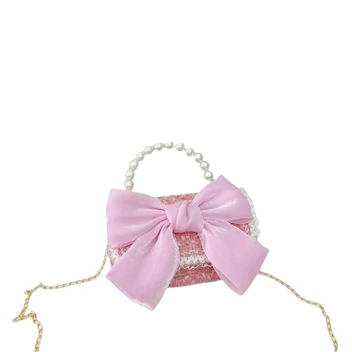 Crossbody Clutch New Korean Style Pearl Kid's Handbag Bow Princess Shoulder Messenger Bag Accessories Parent-Child Bag, Größe L, Rosarot, A von SHPEHU