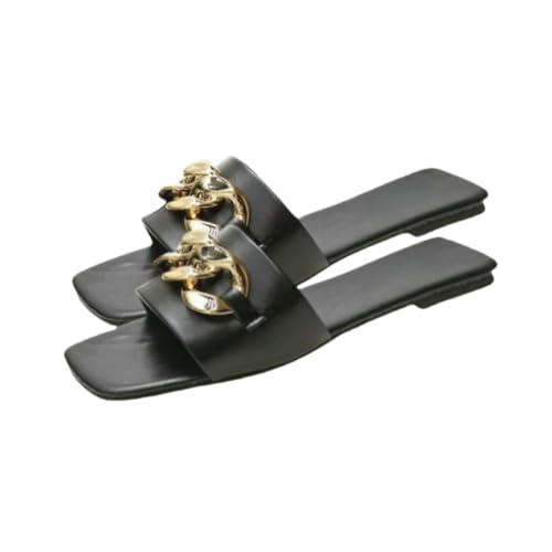 Fashion Sense Damen-Flip-Flops, quadratisch, flache Pantoffeln, Strand-Flip-Flops, Freizeitschuhe, Schwarz , 41 EU von SHPEHU