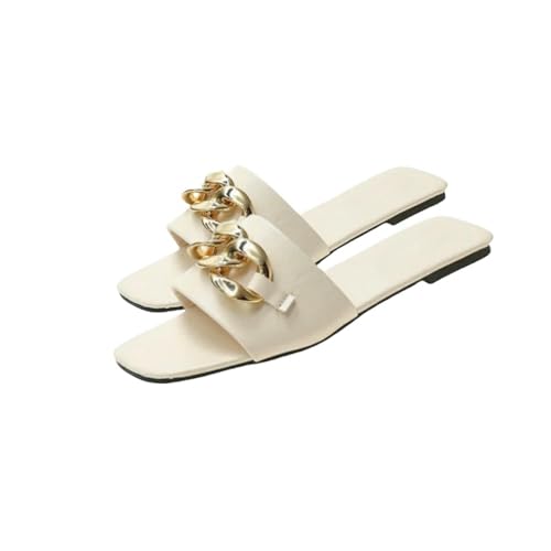 Fashion Sense Damen-Flip-Flops, quadratisch, flache Pantoffeln, Strand-Flip-Flops, Freizeitschuhe, beige, 38 EU von SHPEHU