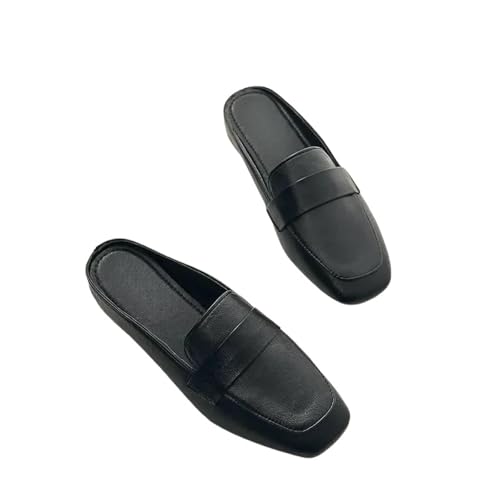 Fashion Sense Damen Halbhausschuhe, Sommer, quadratischer Kopf, One Step Lazy Slippers, Schwarz , 40 EU von SHPEHU