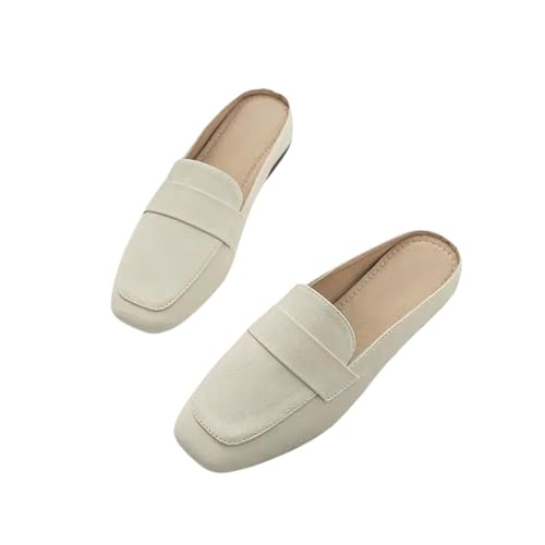 Fashion Sense Damen Halbhausschuhe, Sommer, quadratischer Kopf, One Step Lazy Slippers, beige, 39 EU von SHPEHU