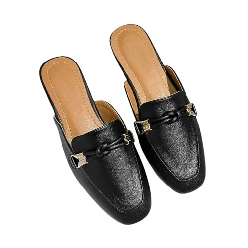 Fashion Sense Damen Halbschuhe Modische Lederhausschuhe, Schwarz , 42 EU von SHPEHU