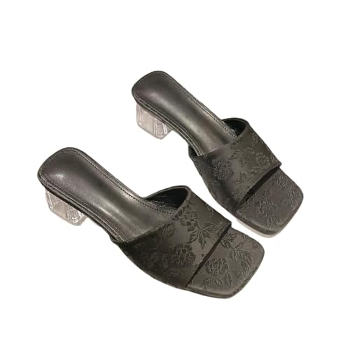 Fashion Sense Damen-Hausschuhe, Sommer, Strass, dicker Absatz, modische flache Unterseite, Außensandalen, Schwarz , 39 EU von SHPEHU