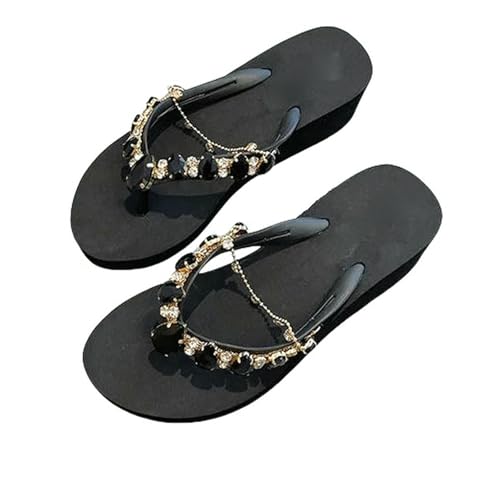 Fashion Sense Damen-Hausschuhe, modische Wasser-Diamant-Flip-Flops, dicke Sohle, abgeschrägte Absätze, Hausschuhe, Schwarz , 36 EU von SHPEHU