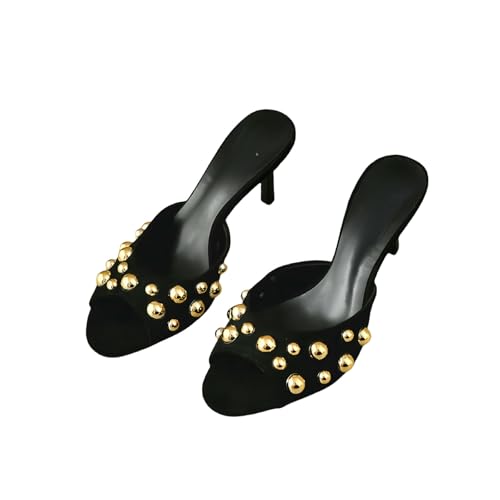 Fashion Sense Damen-Hausschuhe mit offenem Zehenbereich, modische Partyschuhe, hohe Absätze, Schwarz , 40 EU von SHPEHU