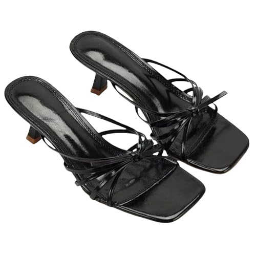 Fashion Sense Damen-Sandalen mit mittelhohem Absatz, Sommer-Flip-Flops, Stiletto-Pumps, Schwarz , 37 EU von SHPEHU