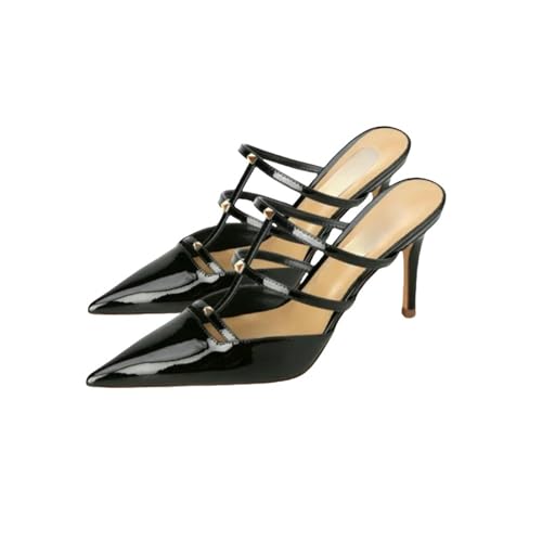 Fashion Sense Damen Sommer High Heels Spitz Zehen Vielseitige Halbpantoffeln Sandalen, A Schwarz, 35(8CM) von SHPEHU