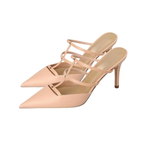 Fashion Sense Damen Sommer High Heels Spitz Zehen Vielseitige Halbpantoffeln Sandalen, rose, 40(10CM) von SHPEHU