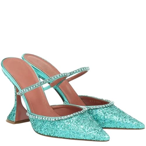 Fashion Sense Damen-Sommer-Sandalen mit spitzem Zehenbereich, Pailletten, Stiletto-Druck, Halbsandalen, B Grün, 9 cm, 36 EU von SHPEHU