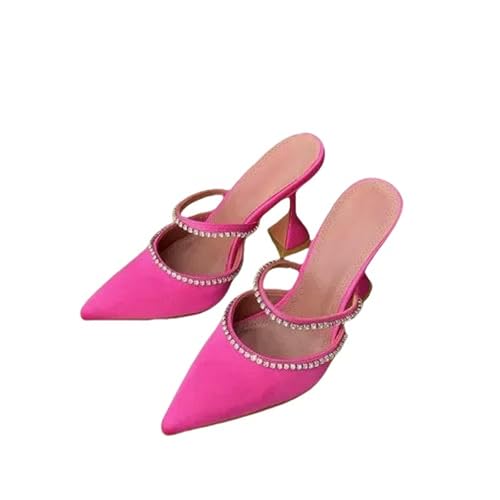 Fashion Sense Damen-Sommer-Sandalen mit spitzem Zehenbereich, Pailletten, Stiletto-Druck, Halbsandalen, Rosa, 9 cm, 37 EU von SHPEHU