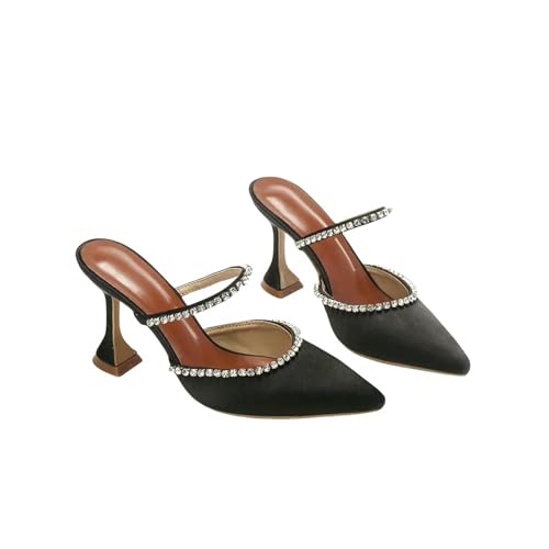 Fashion Sense Damen-Sommer-Sandalen mit spitzem Zehenbereich, Pailletten, Stiletto-Druck, Halbsandalen, Schwarz, 9 cm, 40 EU von SHPEHU