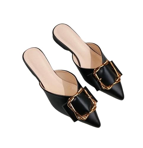 Fashion Sense Damen modische Hausschuhe mit spitzem Zehenbereich, flache Slides, Büro, Freizeitschuhe, Schwarz , 36 EU von SHPEHU