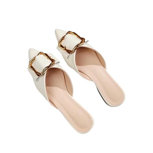 Fashion Sense Damen modische Hausschuhe mit spitzem Zehenbereich, flache Slides, Büro, Freizeitschuhe, beige, 38 EU von SHPEHU