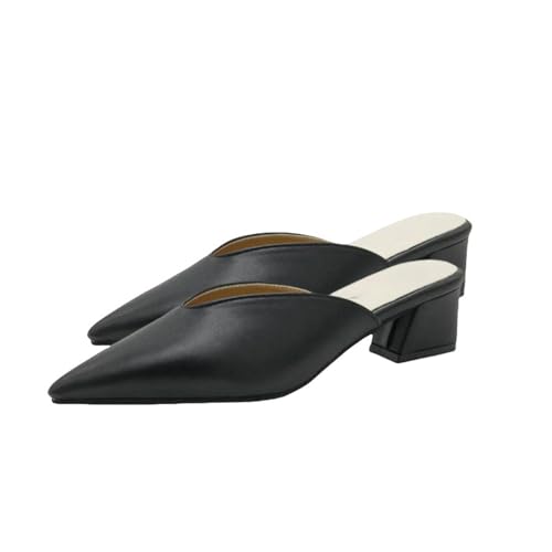 Fashion Sense Halbhausschuhe Damenschuhe Mode Temperament Chunky Hausschuhe Chunky Spitz Sandalen Schuhe, Schwarz , 37 EU von SHPEHU