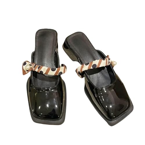 Fashion Sense Heel Square Toe Schuhe rutschfeste Damen Hausschuhe Damen Sandalen Casual Slides, Schwarz , 40 EU von SHPEHU