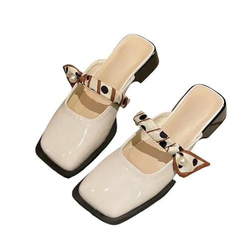 Fashion Sense Heel Square Toe Schuhe rutschfeste Damen Hausschuhe Damen Sandalen Casual Slides, weiß, 38 EU von SHPEHU