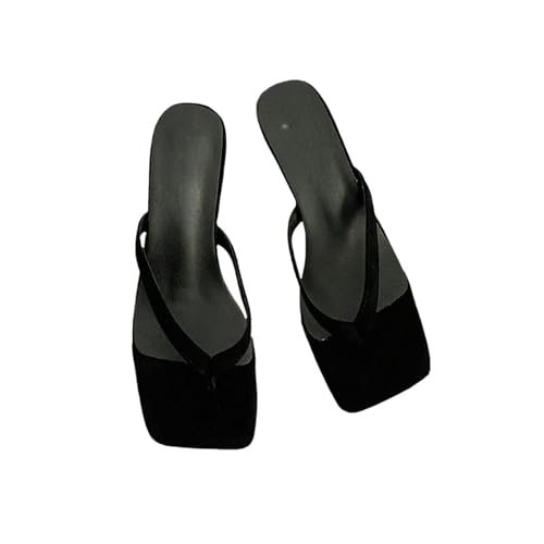 Fashion Sense Sommer-Flip-Flops, quadratischer Clip-Toe, Keilabsatz, Hausschuhe für Damen, bequeme Flip-Flops, Schwarz , 39 EU von SHPEHU