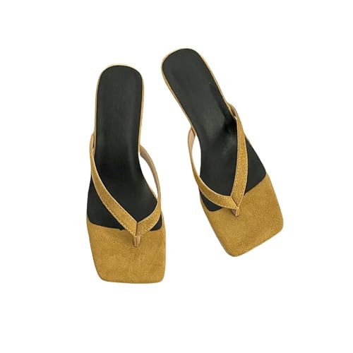 Fashion Sense Sommer-Flip-Flops, quadratischer Clip-Toe, Keilabsatz, Hausschuhe für Damen, bequeme Flip-Flops, gelb, 37 EU von SHPEHU