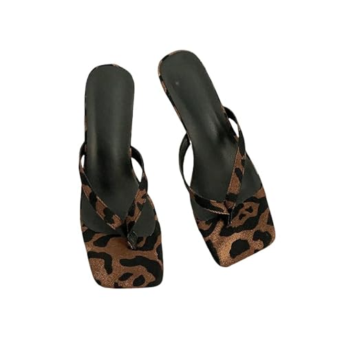 Fashion Sense Sommer-Flip-Flops, quadratischer Clip-Toe, Keilabsatz, Hausschuhe für Damen, bequeme Flip-Flops, leopard, 38 EU von SHPEHU