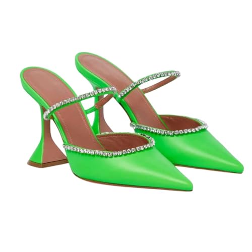 Fashion Sense Sommer-Sandalen mit spitzem Zehenbereich, Strass-Pailletten, Stiletto-Druck, halbe Drag-Sandalen, Grün, 9 cm, 40 EU von SHPEHU
