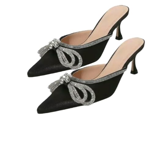 Fashion Sense Sommer Spitz Flacher Mund Hausschuhe Mittelabsatz Mode Damenschuhe, Schwarz , 38 EU von SHPEHU