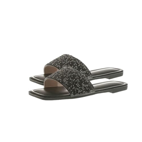 Fashion Sense modische Hausschuhe für Damen, Flip-Flops, flache Outdoor-Strand-Slides, rutschfest, weiche, dicke Sohle, Sandalen, Schwarz , 43 EU von SHPEHU