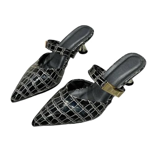 Modische Hausschuhe mit spitzem Zehenbereich, lässige Damenschuhe, High Heels, Outdoor-Slipper, Schwarz , 38 EU von SHPEHU