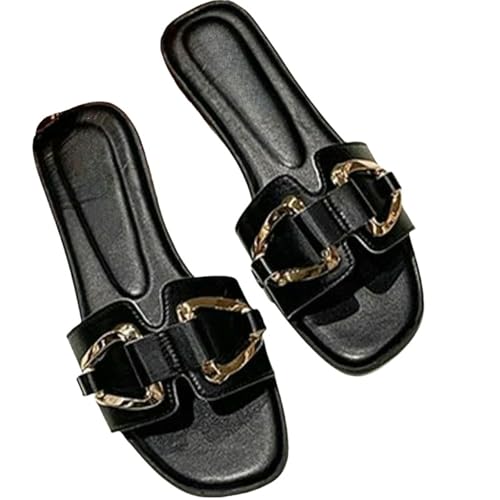 Sommer-Sandalen für Damen, flache Sandalen, Outdoor, Slides, Damen, Party, Damenschuhe, Schwarz , 40 EU von SHPEHU