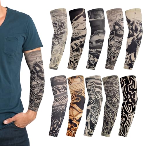 10 Stück Stile Tattoo Armel männer,Set Warmers Tattoo Armstrumpf Sleeve tattoo temporary,Armlinge Damen Covers Strumpf Arm,Karneval Erwachsene Armstulpen Arm Sleeve,Armschoner Herren Fake Tattoos von SHPUJUN