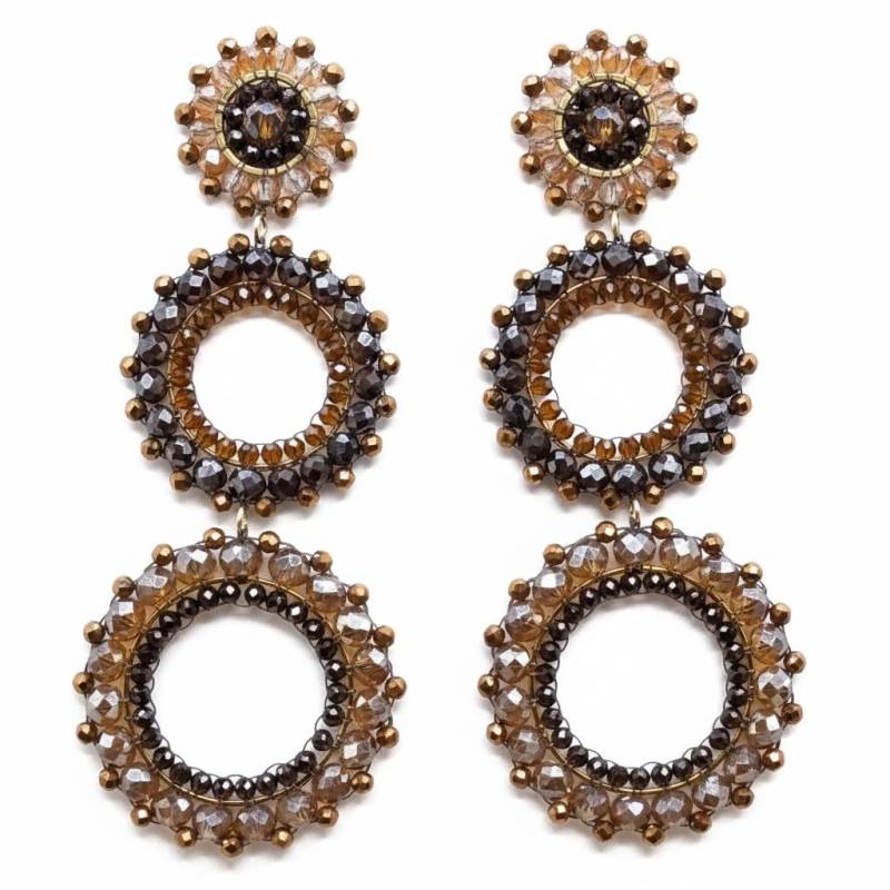 statement Ohrring Lang Kristall Rund Bronze Gold von SHPearls