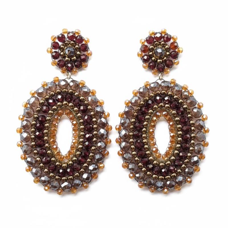 statement Ohrring Oval Kristall Perle Gold Pflaume von SHPearls