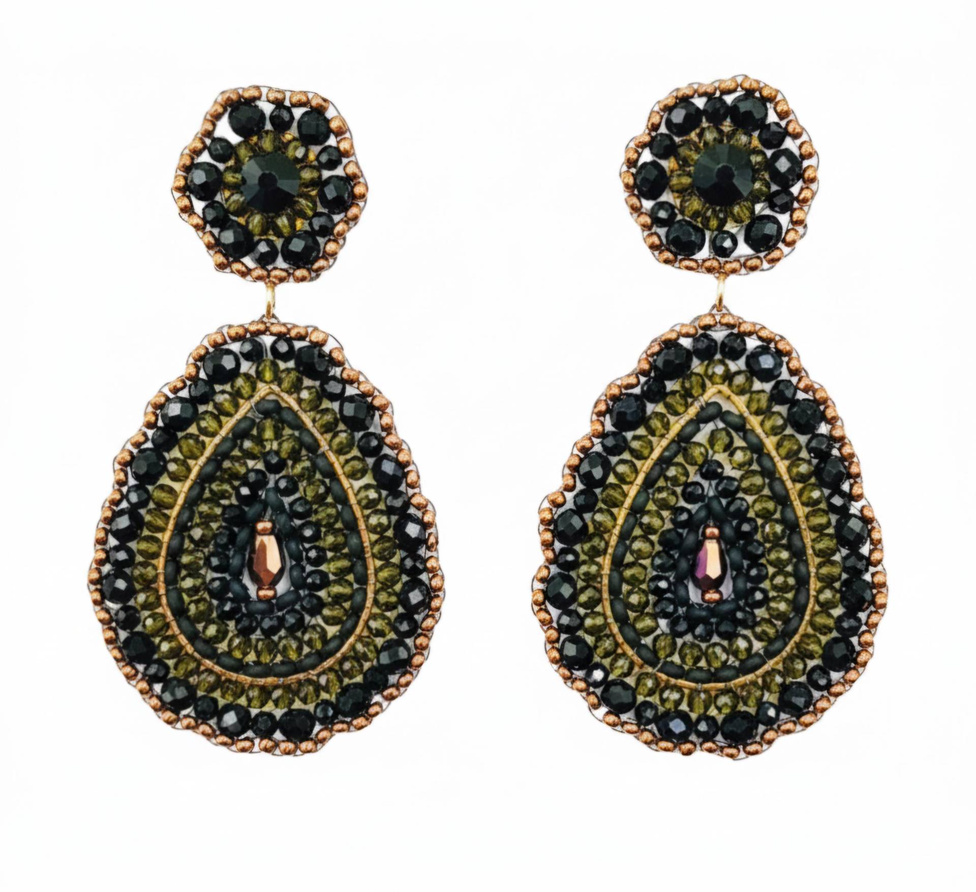 statement Ohrring Tropfen Schwarz Oliv Kristallperlen Handgefertigt Unikat von SHPearls