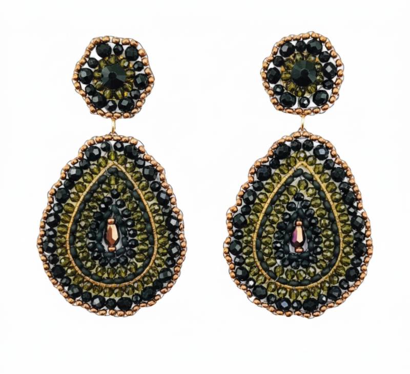 statement Ohrring Tropfen Schwarz Oliv Kristallperlen Handgefertigt Unikat von SHPearls