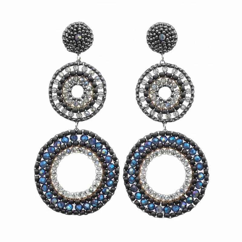 statement Ohrringe Rund Kristall Perlen Blau Grau von SHPearls